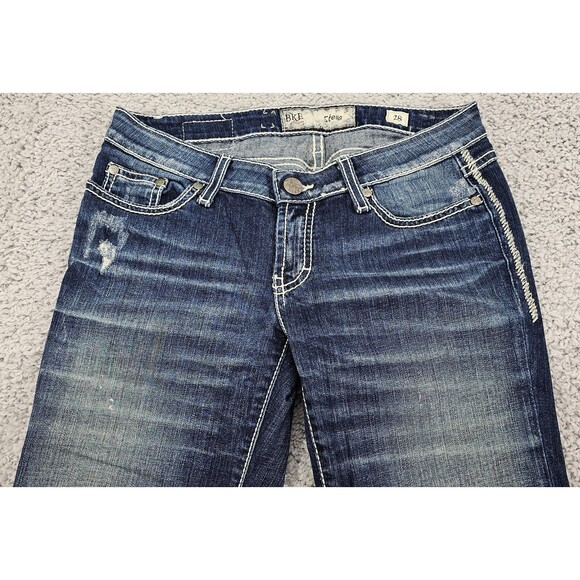BKE Stella Capri Jeans Low-Rise Distressed Dark Wash Thick Stitch Womens 28x22 - Picture 7 of 16